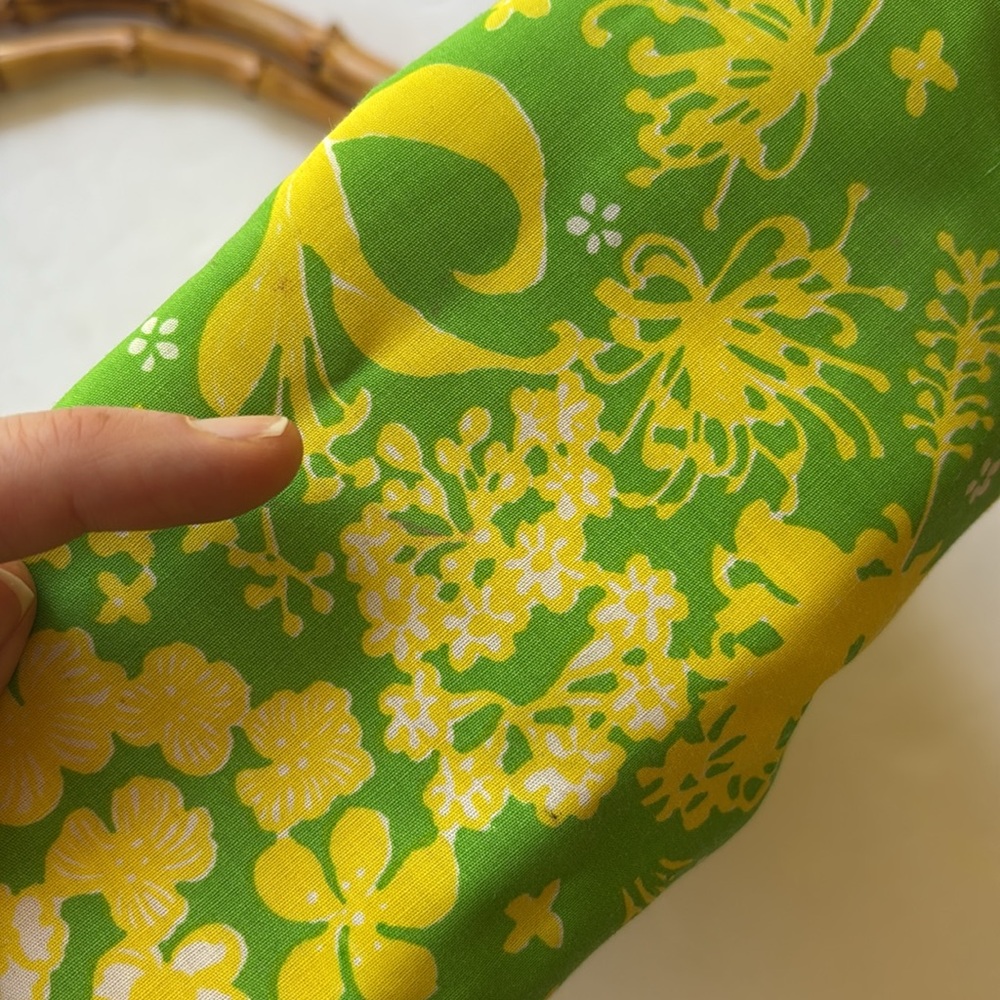 True Vintage 70’s Pulitzer De Lanthe Printed Purse Bamboo 60’s Bermuda Bag Tote - Picture 12 of 17